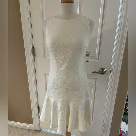 NWT Elegant Winter White Floral EmbossedSleeveless Dress by Spense-Size 6 - Picture 1 of 8
